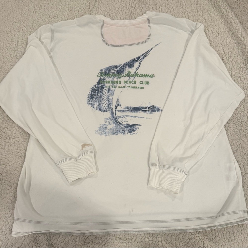 Tommy Bahama Barbados Beach Club Cream Lightweight Crew Pullover Sz Large Marlin